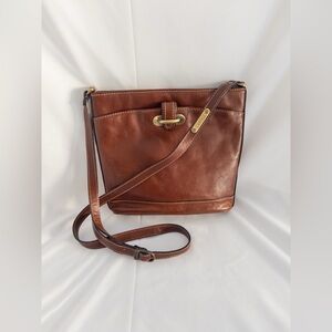 Carriage Vintage Genuine Leather Crossbody Bag Brown Brass Hardware